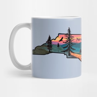 Fly Fishing Fly Fishing North Carolina State Map Mountain Sunset River Retro State Map Mountain Sunset River Retro Mug